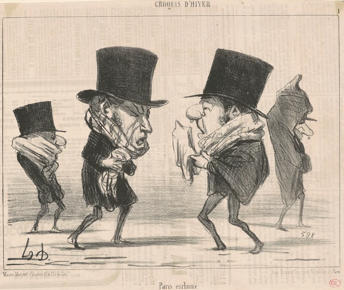 Paris enrhume by Honoré Daumier, print, 1854