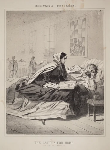 Campaign Sketches: The Letter for Home by Winslow Homer, print, 1863