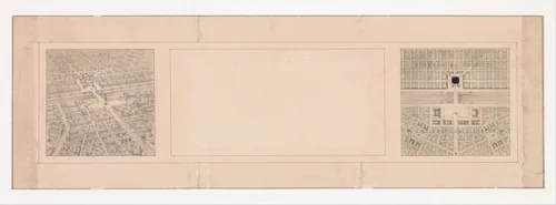 Design and Plan for a City Bisected by Train Tracks by Robert Adams, drawing, 1880-1920