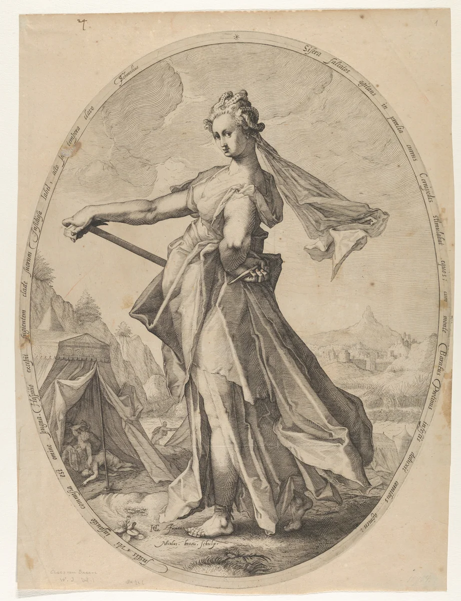 Jahel, from "Heroes and Heroines of the Old Testament" by Nicolaes Braeu, print, 1592-1602