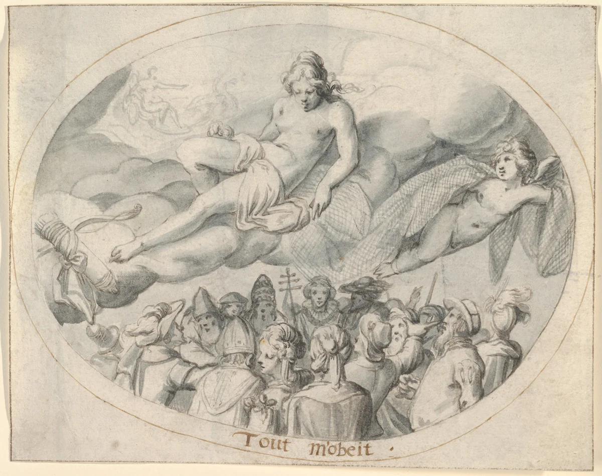 Emblem Drawing ("I rule everything") by Jacob Matham, drawing, 1591-1631