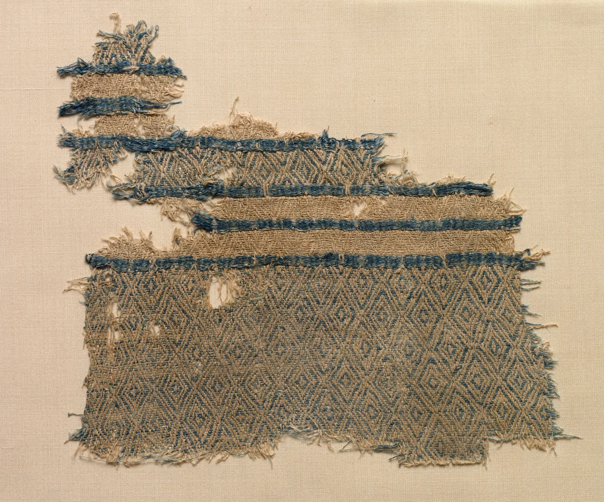 Fragment of linen damask with diamond designs in bands by Unknown, textile, 1000-1099