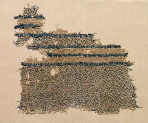 Fragment of linen damask with diamond designs in bands by Unknown, textile, 1000-1099