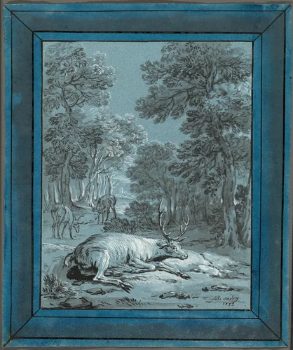 The Sick Stag by Jean-Baptiste Oudry, drawing, 1733