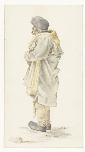 Staande man in een met bont gevoerde jas by anonymous, drawing, 1613