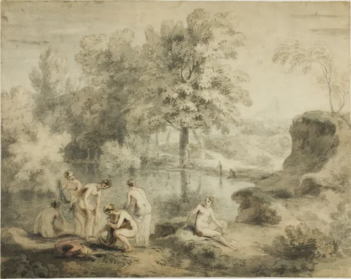Women Drying Selves by Pond by John William Taverner, painting, 1740-1750