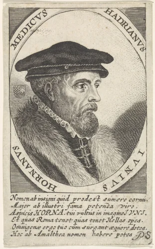 Portret van Hadrianus Junius by Theodor Matham, print, 1623-1676