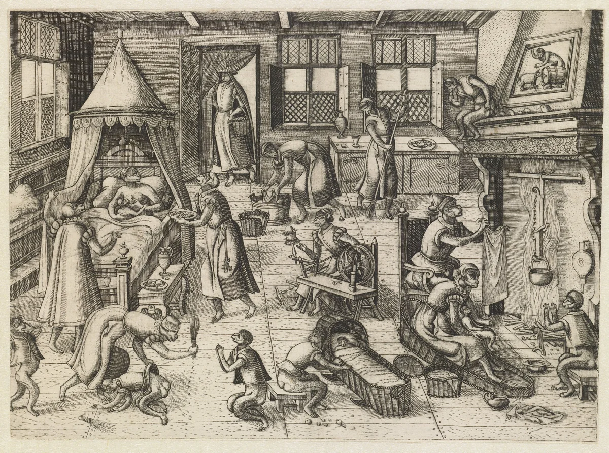 Kinderkamer by Pieter van der Borcht, print, 1545-1608