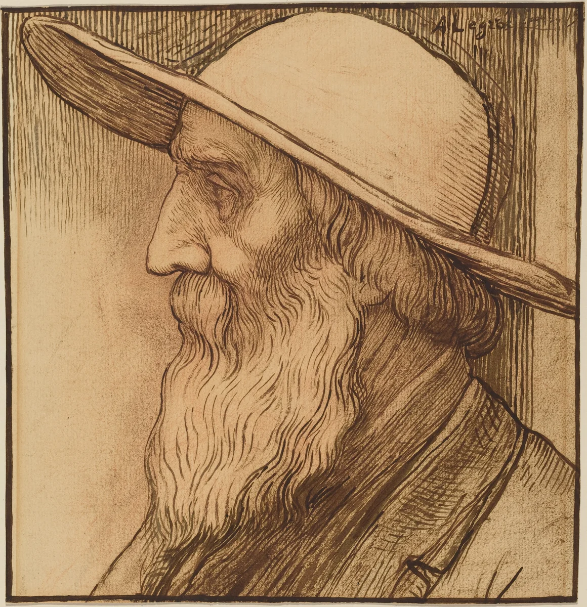 Head of an Old Man with a Wide-Brimmed Hat by Alphonse Legros, drawing, 1837-1911