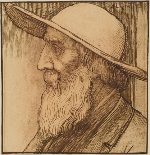 Head of an Old Man with a Wide-Brimmed Hat by Alphonse Legros, drawing, 1837-1911