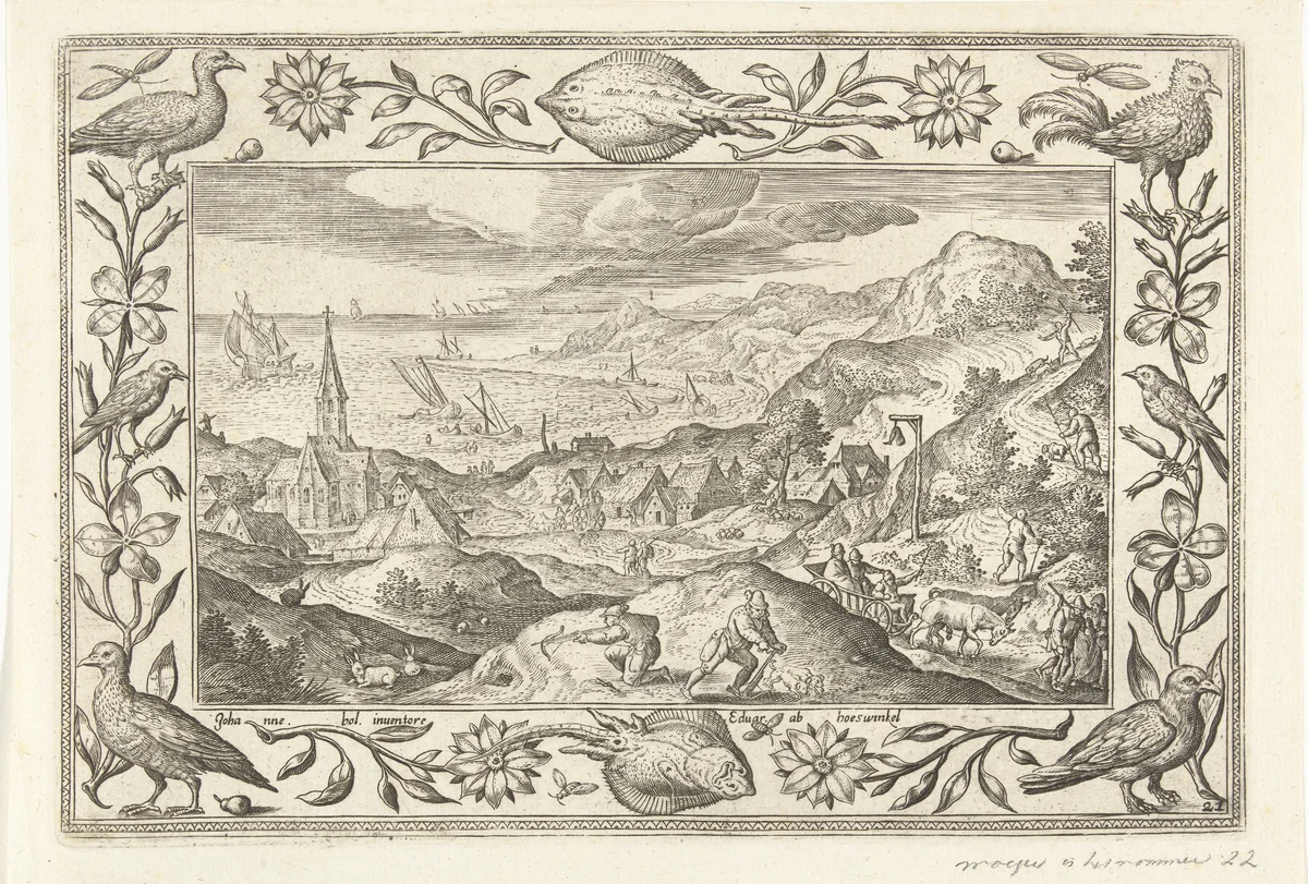 Konijnenjacht by Unknown, print, 1582-1586