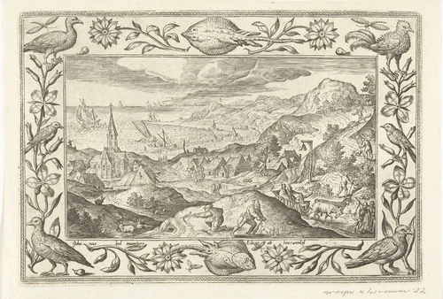 Konijnenjacht by Unknown, print, 1582-1586