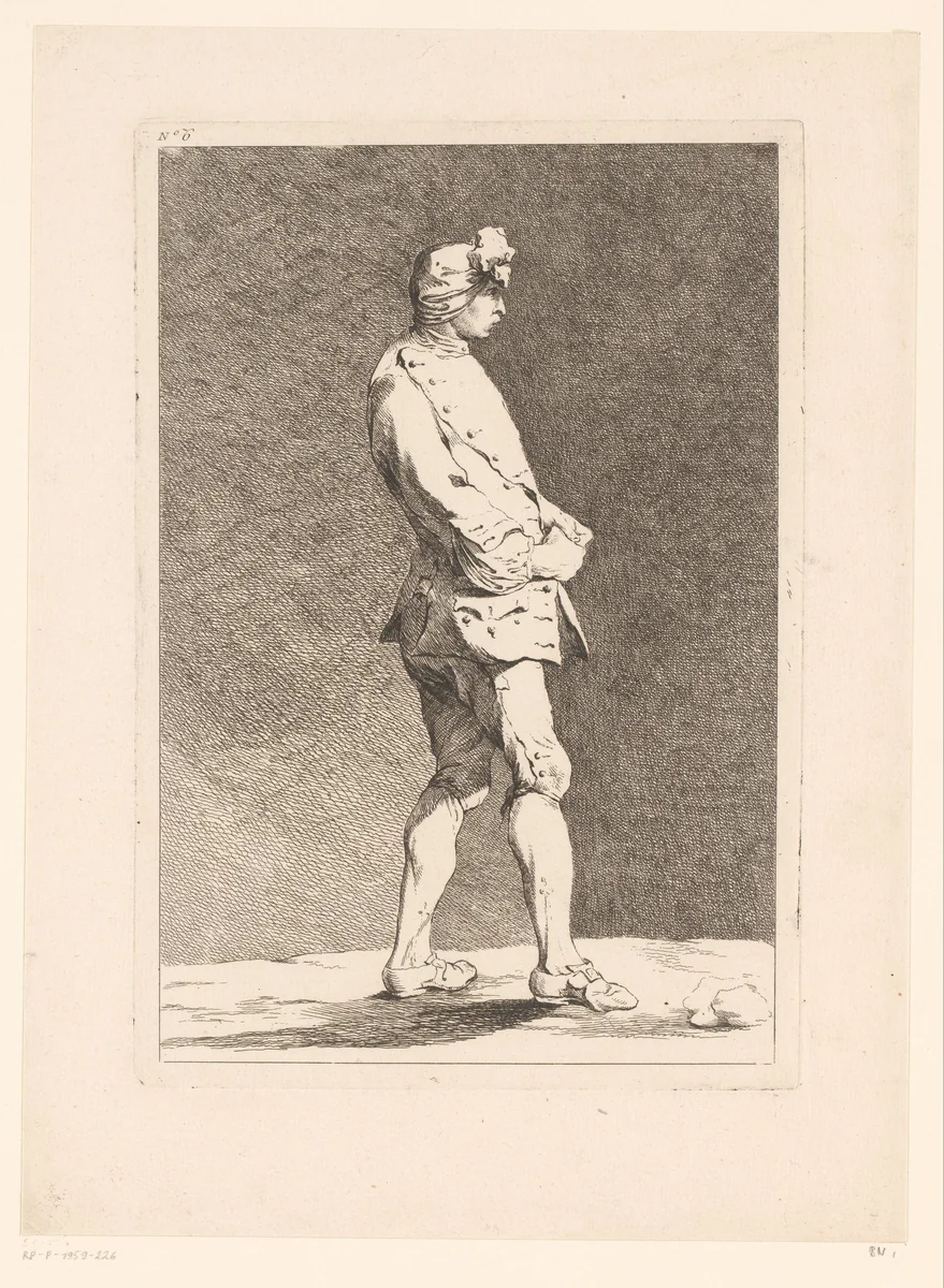 Karikatuur van een man met hoofddoek by Ange Laurent de Lalive de Jully, print, 1745-1779