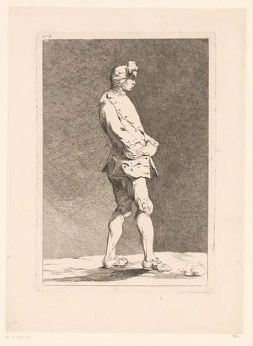 Karikatuur van een man met hoofddoek by Ange Laurent de Lalive de Jully, print, 1745-1779