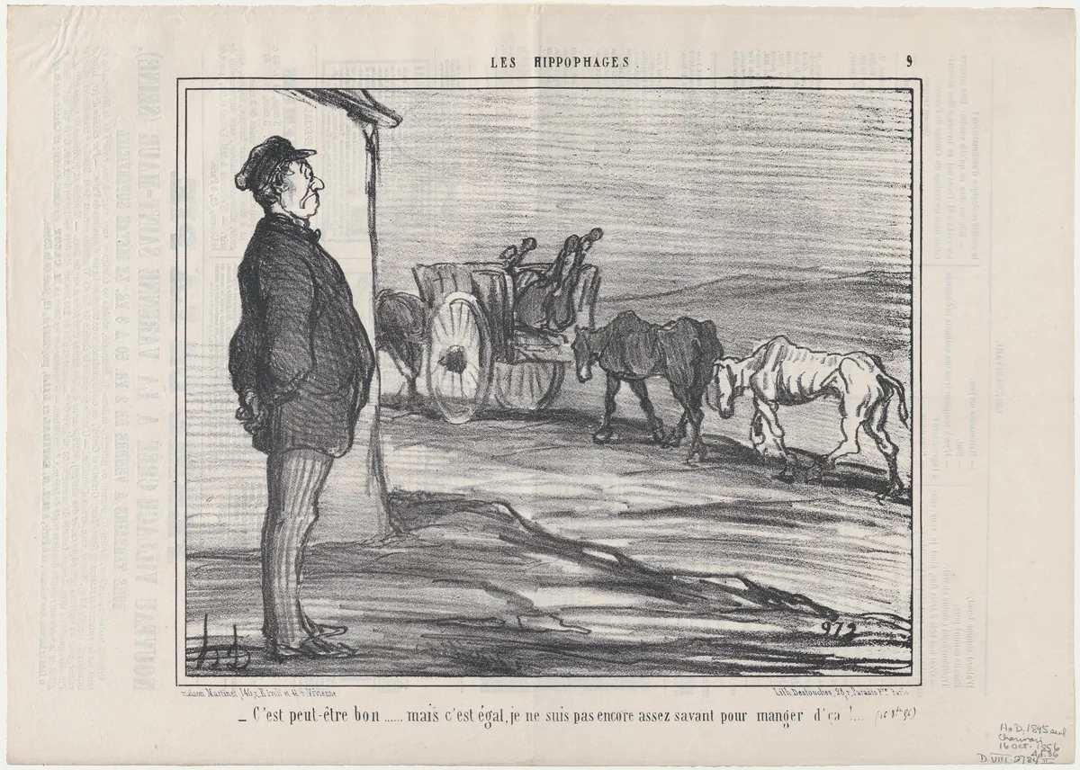 C'est peut-être bon...mais c'est égal..., from Les Hippophages, published in Le Charivari, October 23, 1856 by Honoré Daumier, print, 1856