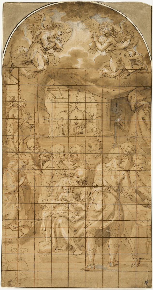 Adoration of the Christ Child by Filippo Bellini, drawing, 1580-1600