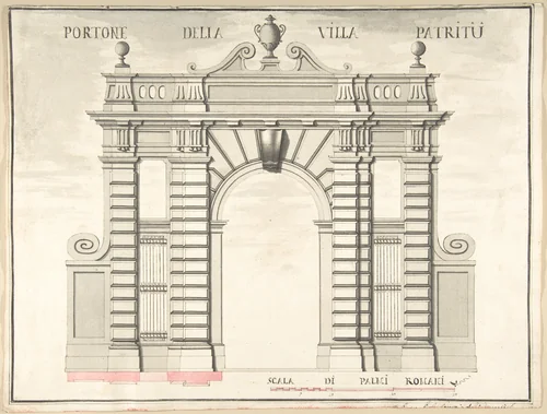 Gate of the Villa Patritii [Patritj] by Pietro Paolo Coccetti, drawing, 1710-1727