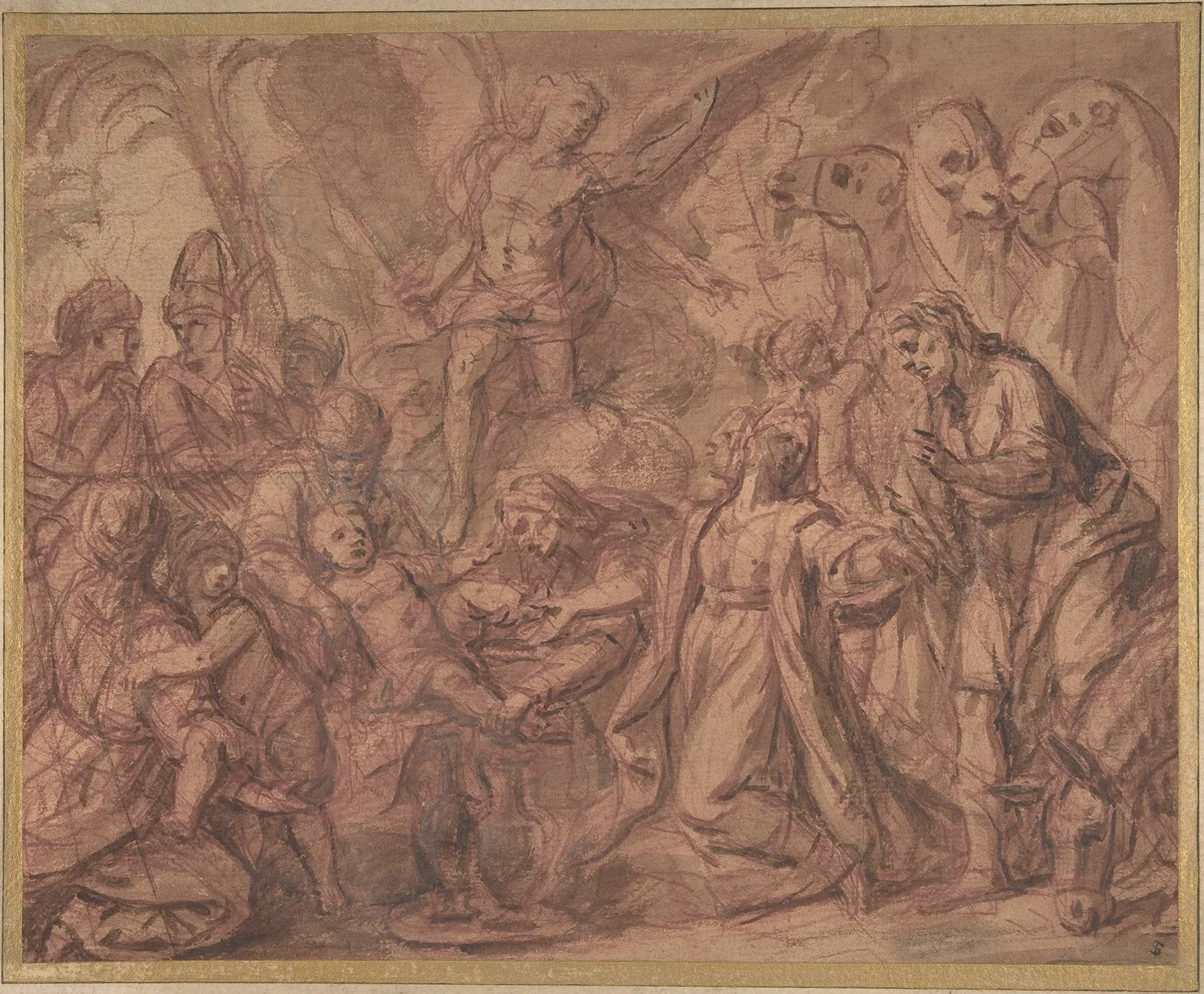 The Son of Moses Circumcised by anonymous, drawing, 1600-1699