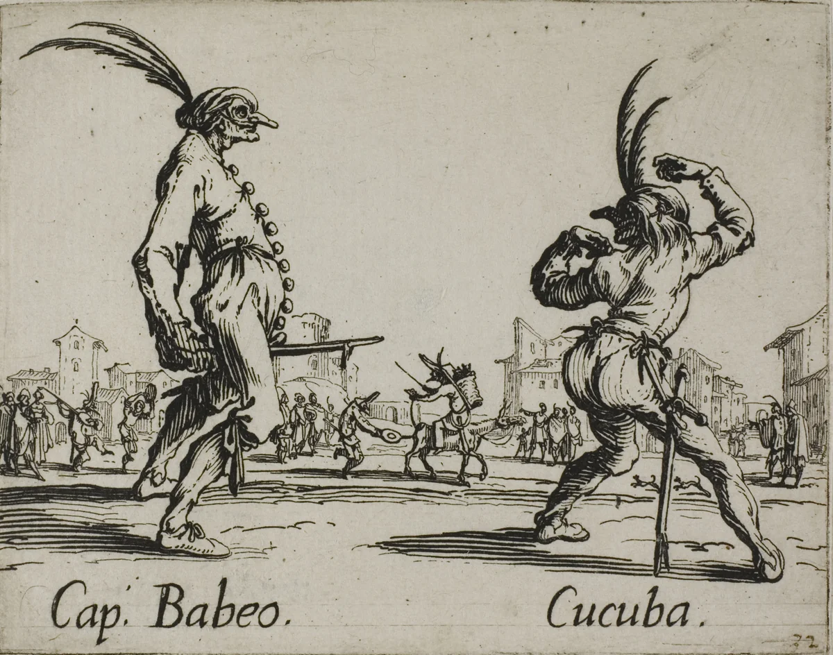 Capitan Babeo - Cucuba, plate 16 from Balli di Sfessania by Jacques Callot, print, 1617-1627
