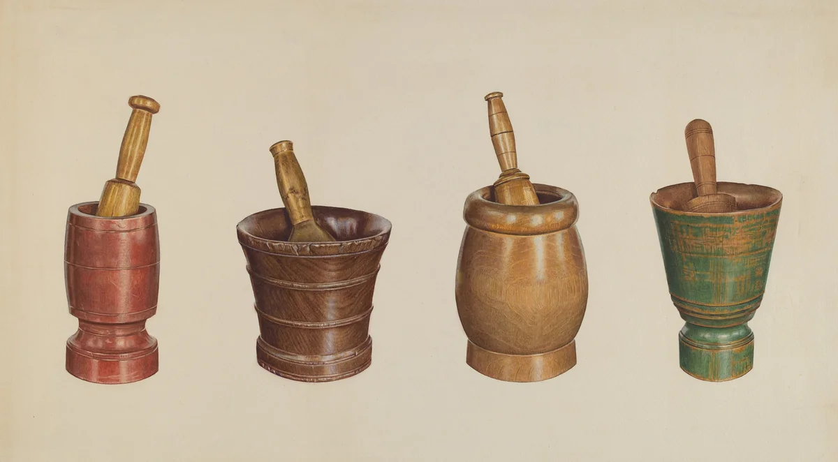 Mortars and Pestles by Elizabeth Moutal, index of american design, 1937