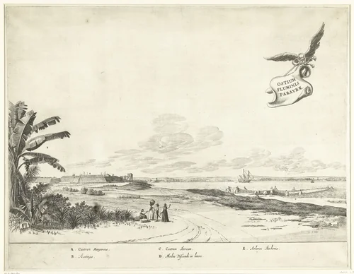 Gezicht op de forten aan de monding van de Paraiba, ca. 1636-1644 by Jan van Brosterhuyzen, print, 1645-1647