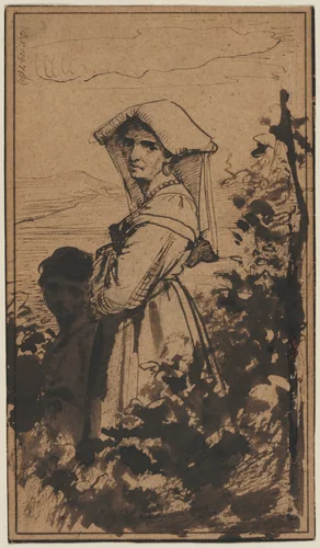 Standing Woman and Child by Carl Bloch, drawing, 1800-1890