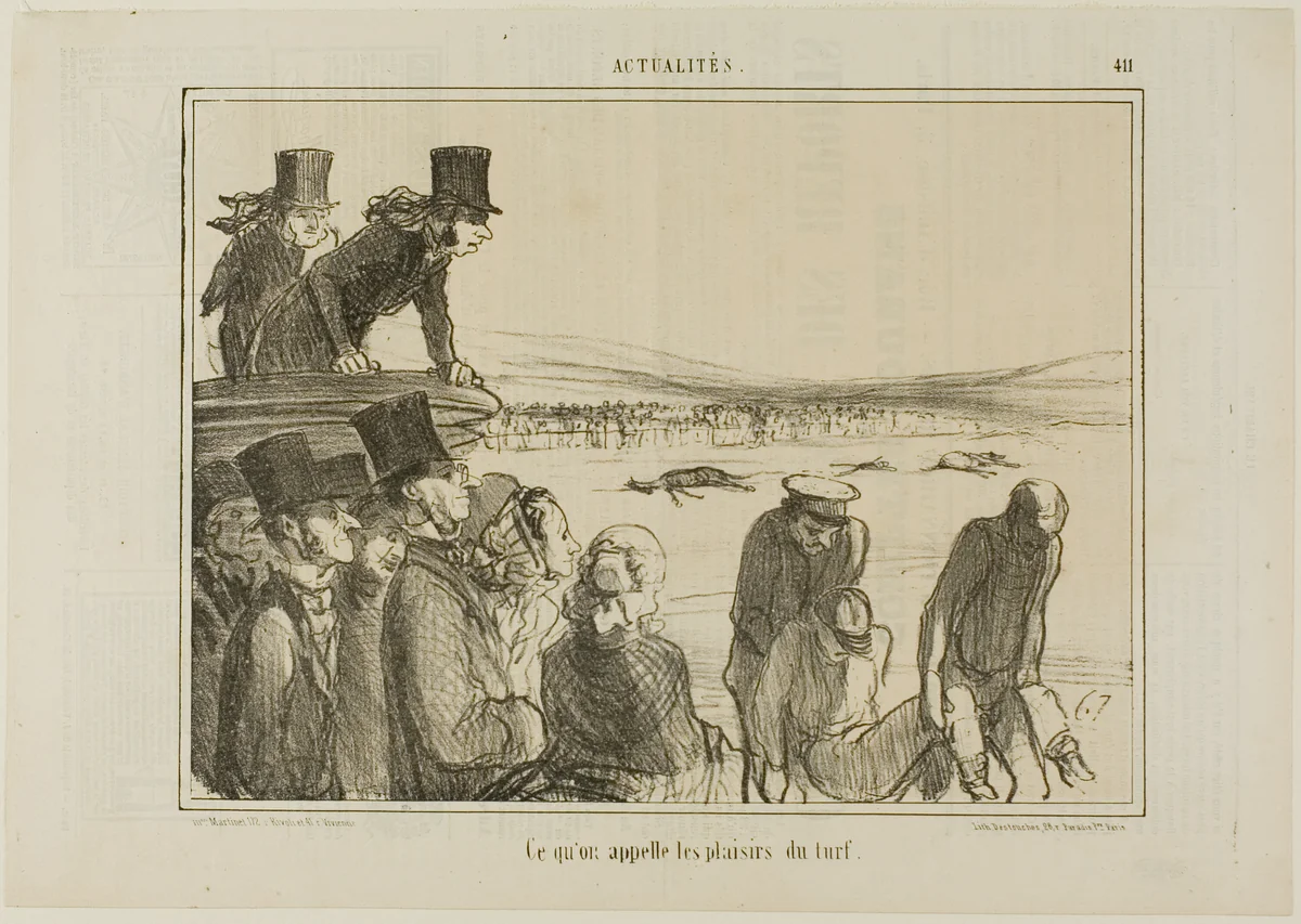 These are the joys of horseback racing, plate 411 from Actualités by Honoré-Victorin Daumier, print, 1857