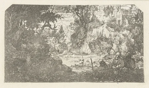 Landschap met rustende reizigers by Rodolphe Bresdin, print, 1843-1844