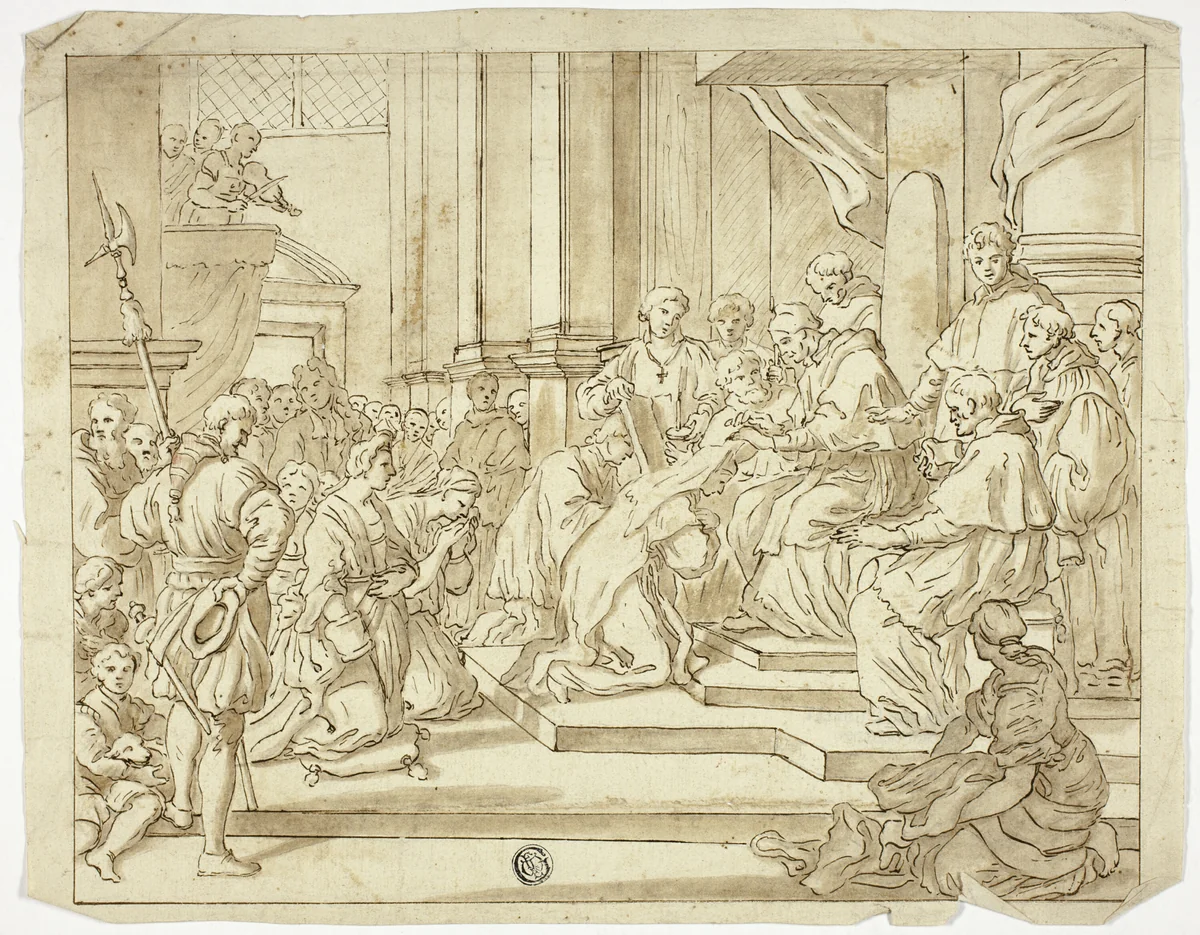 Pope Blessing Nun by Francesco Solimena, drawing, 1677-1747