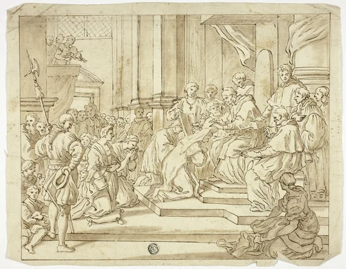 Pope Blessing Nun by Francesco Solimena, drawing, 1677-1747