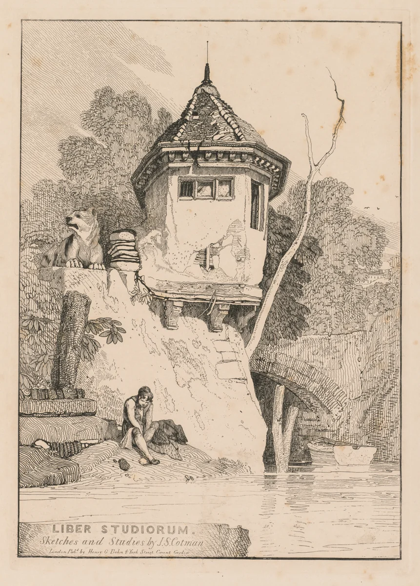 Liber Studiorum; Frontispiece, View of a Garden House on the Banks of the River Yare by John Sell Cotman, book, 1838