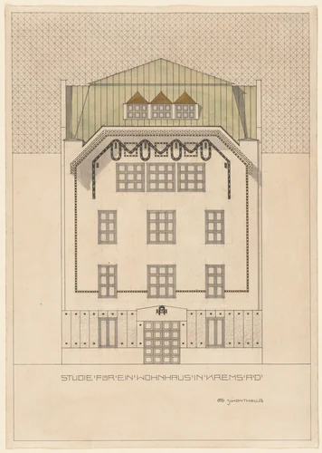 House in Krems, project, Krems, Austria, Elevation by Otto Schönthal, architecture, 1905