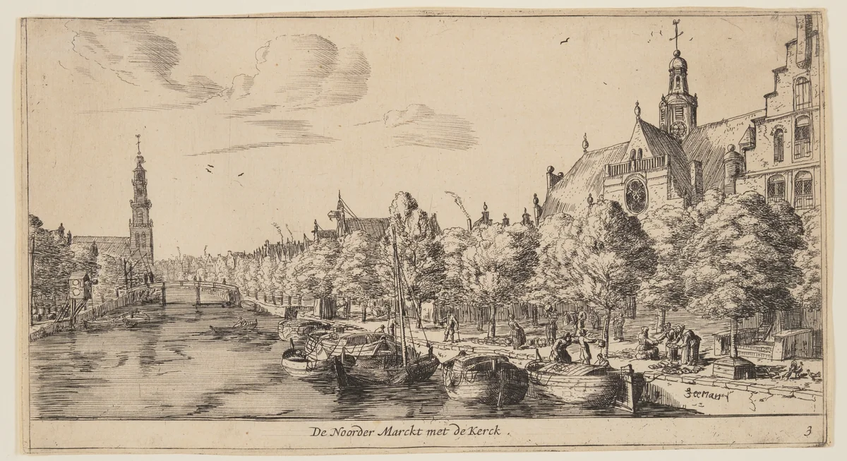 De Noorder Marckt met de Kerck, from Views of Amsterdam by Reinier Nooms, print, 1660
