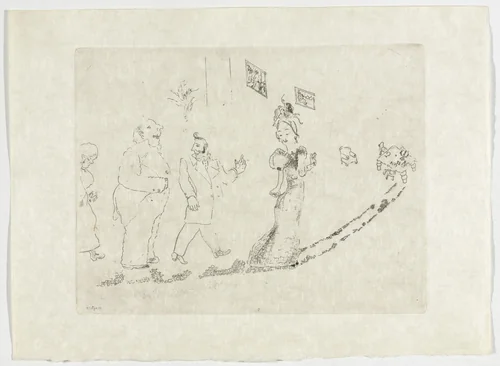 Walking to the Table (On passe à table), plate XXXIV (supplementary suite) from Les Âmes mortes by Marc Chagall, illustrated book, 1923