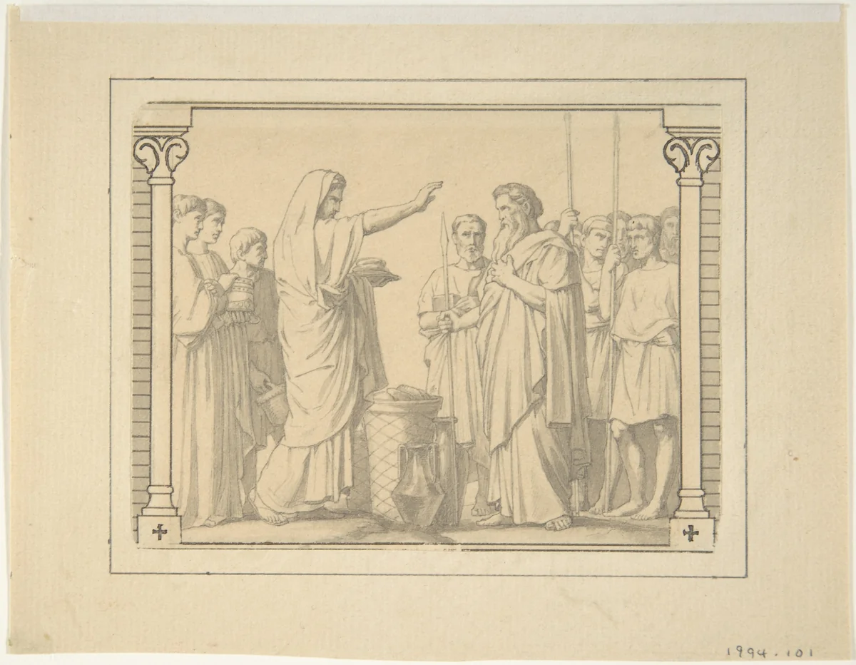 Melchizedek Presenting Abraham with Bread and Wine by Hippolyte Flandrin, drawing, 1835-1864