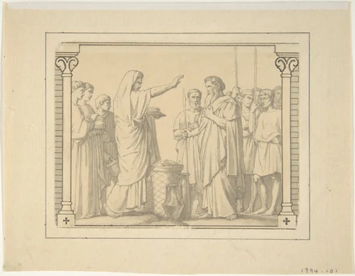 Melchizedek Presenting Abraham with Bread and Wine by Hippolyte Flandrin, drawing, 1835-1864
