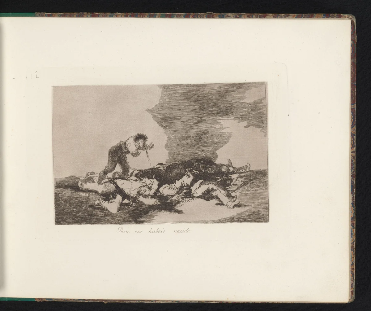 Man braakt over een groep lijken by Francisco de Goya, book, 1810-1820
