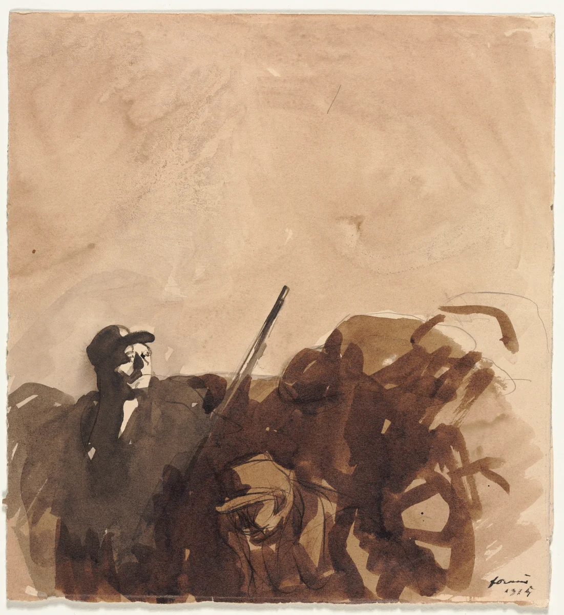 Soldier in a Trench (recto) by Jean-Louis Forain, drawing, 1915