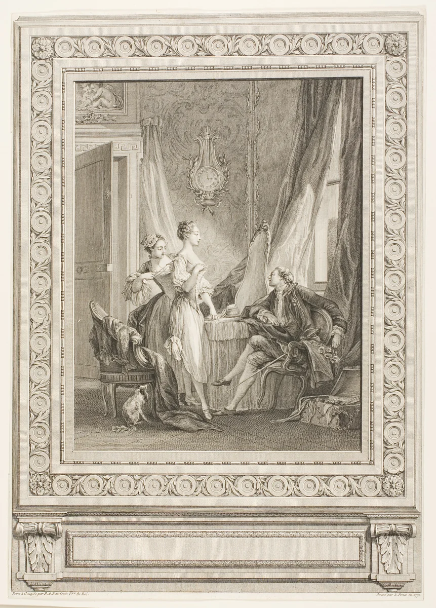 Dressing by Nicolas Ponce Pierre Antoine Baudouin, print, 1771