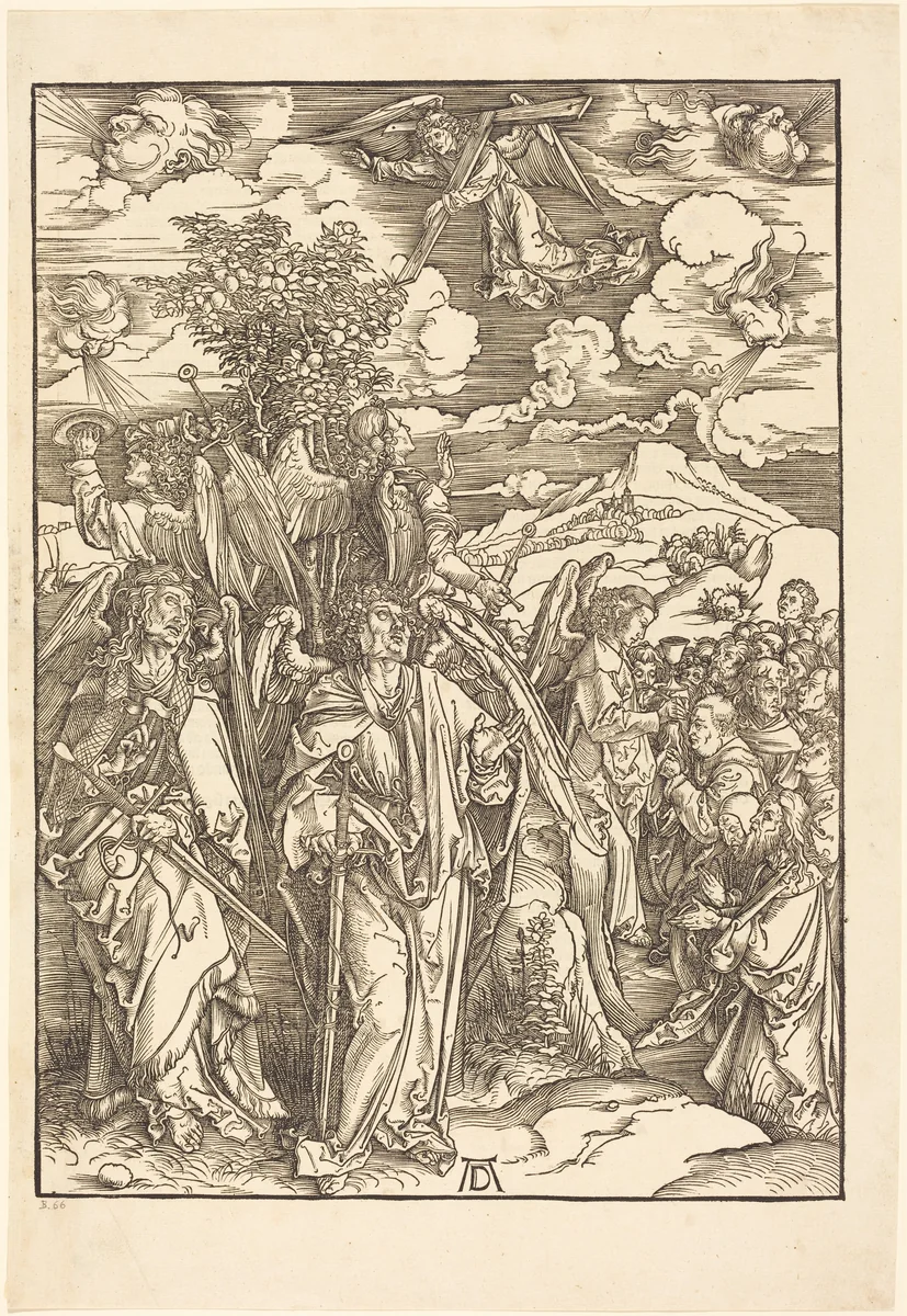 The Four Angels Holding the Winds by Albrecht Dürer, print, 1498