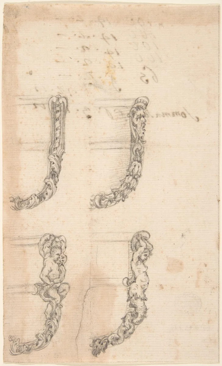 Four Designs for Buckles or Clasps by anonymous, drawing, 1600-1799