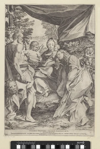 Maria met Kind en de heilige Hieronymus en Maria Magdalena by Unknown, print, 1586