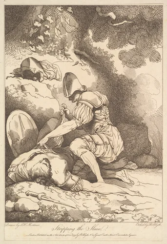 Stripping the Slain, from "Banditti Variously Employed" by Robert Blyth, print, 1779