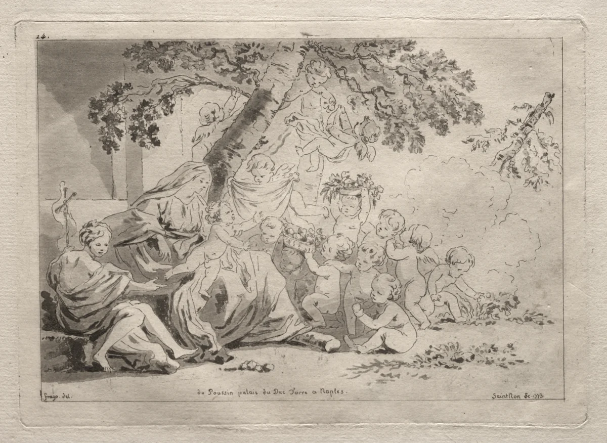 Holy Family with Putti by Jean-Claude-Richard de Saint-Non, print, 1773