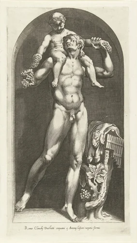 Beeld van een faun met Bacchus op zijn schouders by Unknown, print, 1570-1577