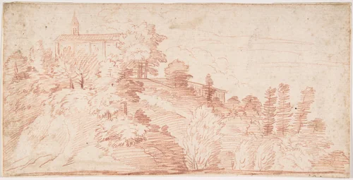 Landscape by Giovanni Larciani, drawing, 1500-1527