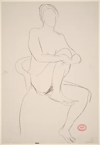 Untitled [seated female nude with leg pulled into chair] [rverso] by Richard Diebenkorn, drawing, 1955-1967
