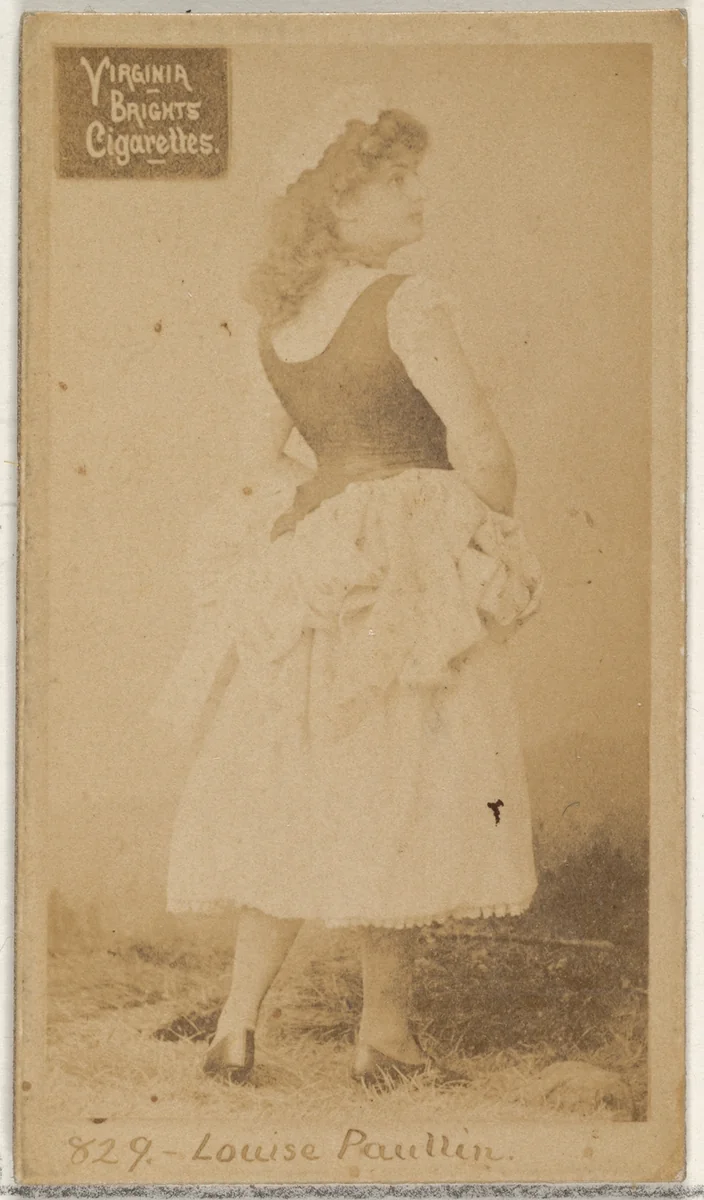 Card 829, Louise Paullin, from the Actors and Actresses series (N45, Type 2) for Virginia Brights Cigarettes by Allen & Ginter, photograph, 1885-1891