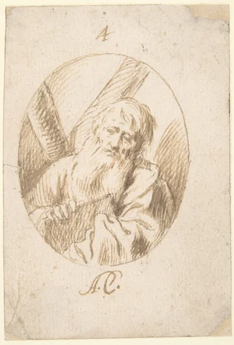 Half-length Figure of St. Andrew in an Oval by Antonio del Castillo y Saavedra, drawing, 1616-1668