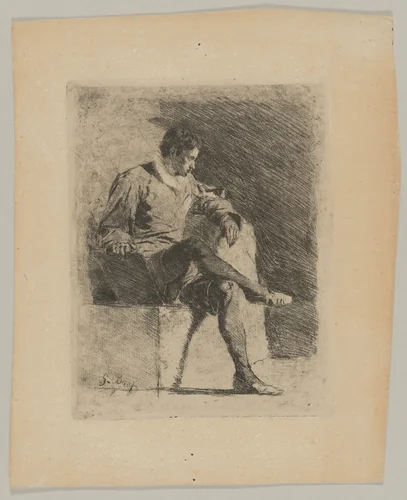 Seated Man in Sixteenth-Century Costume by Gioacchino Banfi, print, 1873-1883